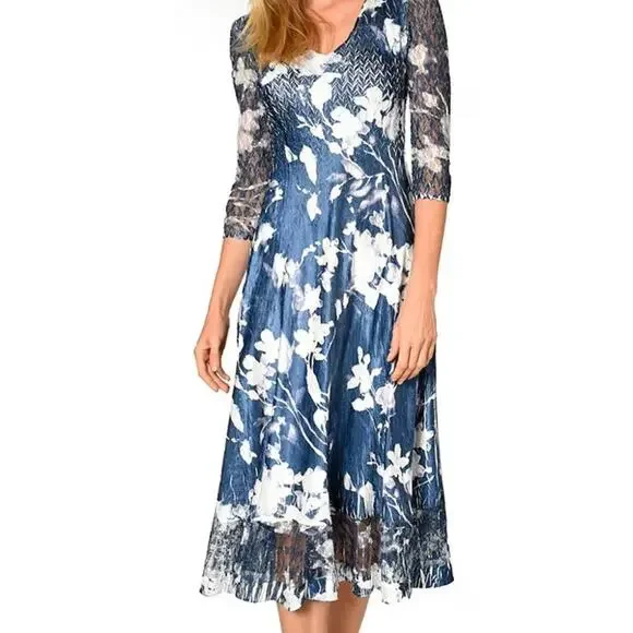 komarov a line dress Komarov Chiffon Charmeuse Round Neck Sleeveless Pleated Asymmetrical Ruffle Tiered Dress, Womens, XS, Marine Glass